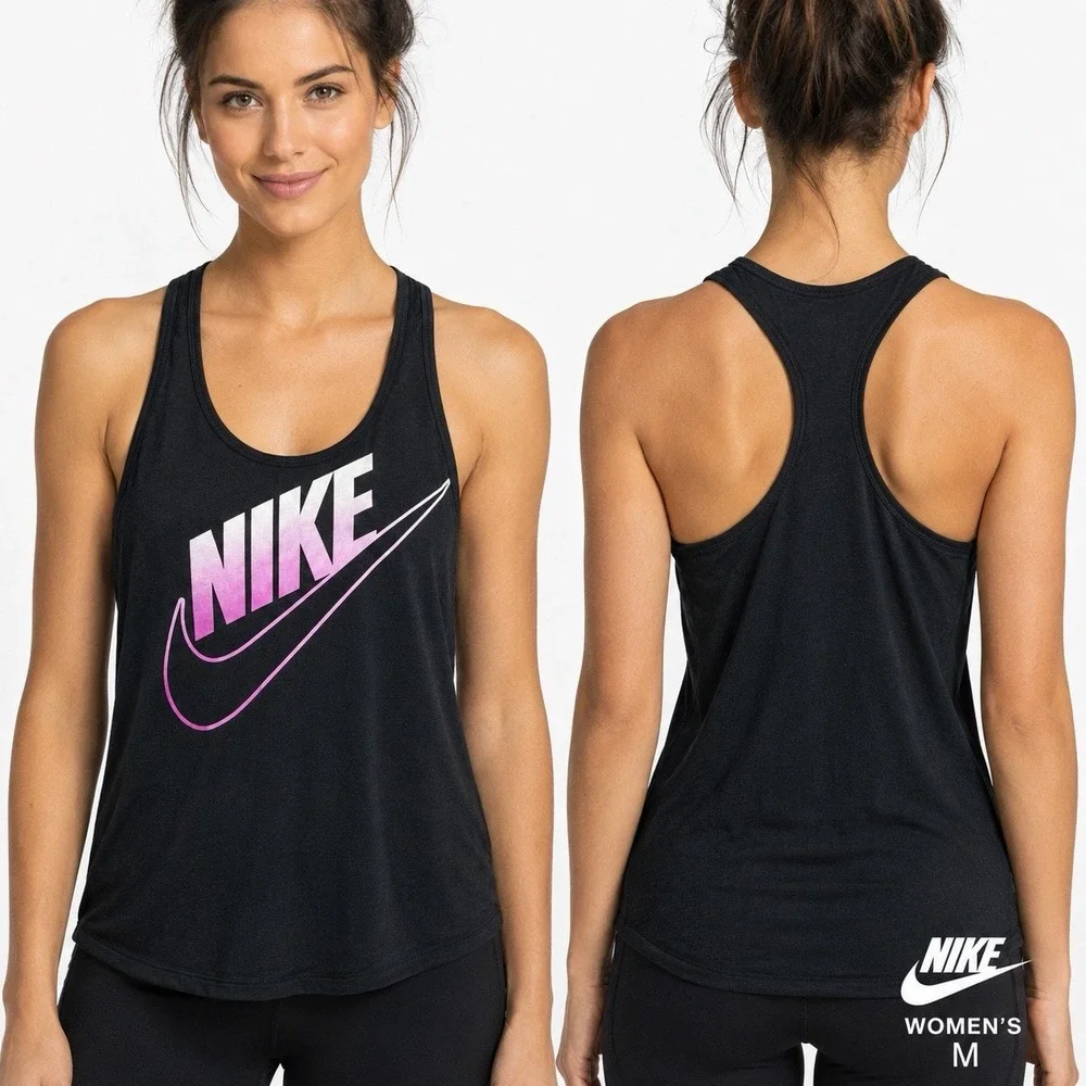 Nike Futura Fade Tank Top Women's Medium M Black Pink Swoosh Loose Racerback Gym